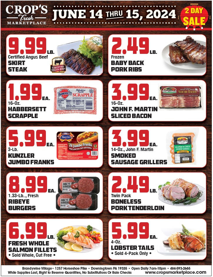 Fathers day truckload grilling sale june 14th thru june 15th 2024. 2 day sale.
Butcher shoppe open 7am to 7 pm